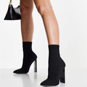 Black Knit Mid Calf Boots